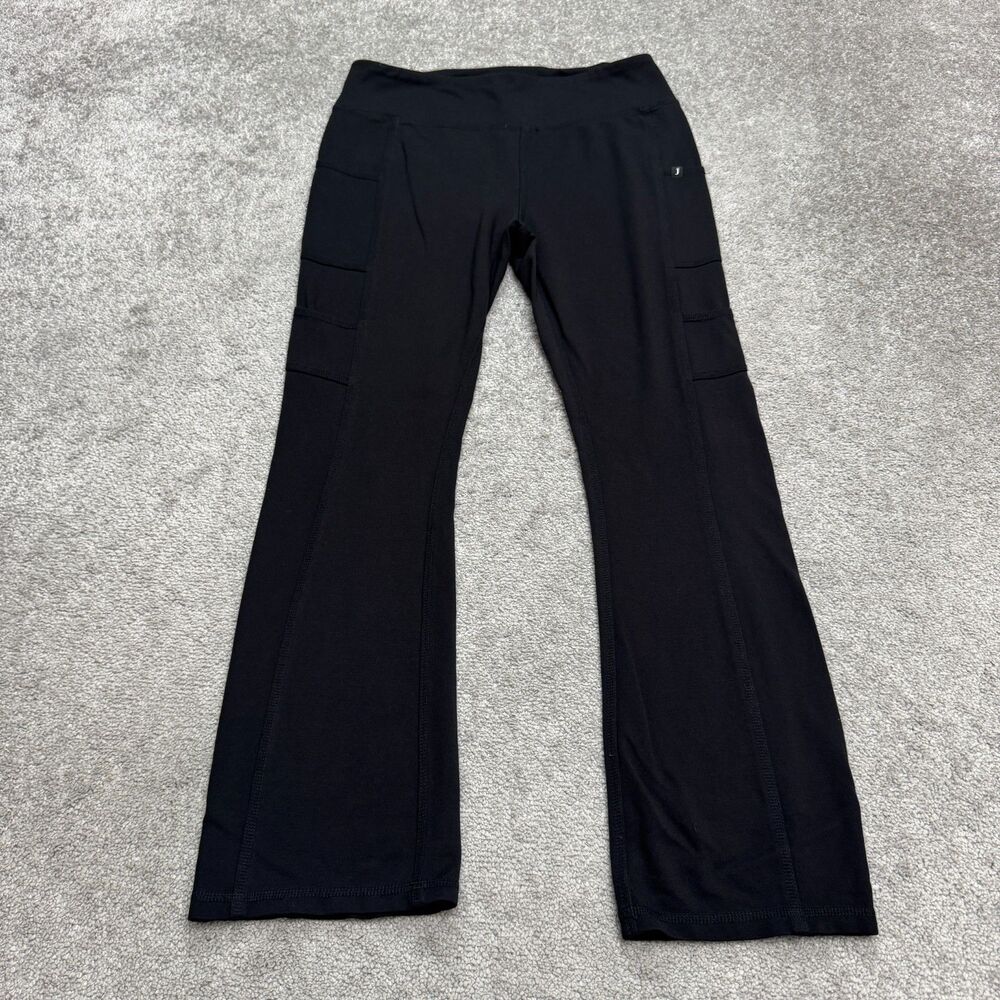 Jaanu Ponte Flare Cargo Scrub Pants Womens Medium Black Mid Rise Zip Pockets